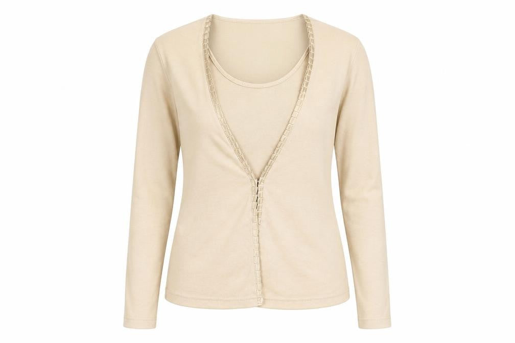 Viz A Viz Womens Beige Cotton Basic Blouse Size 12 V-Neck