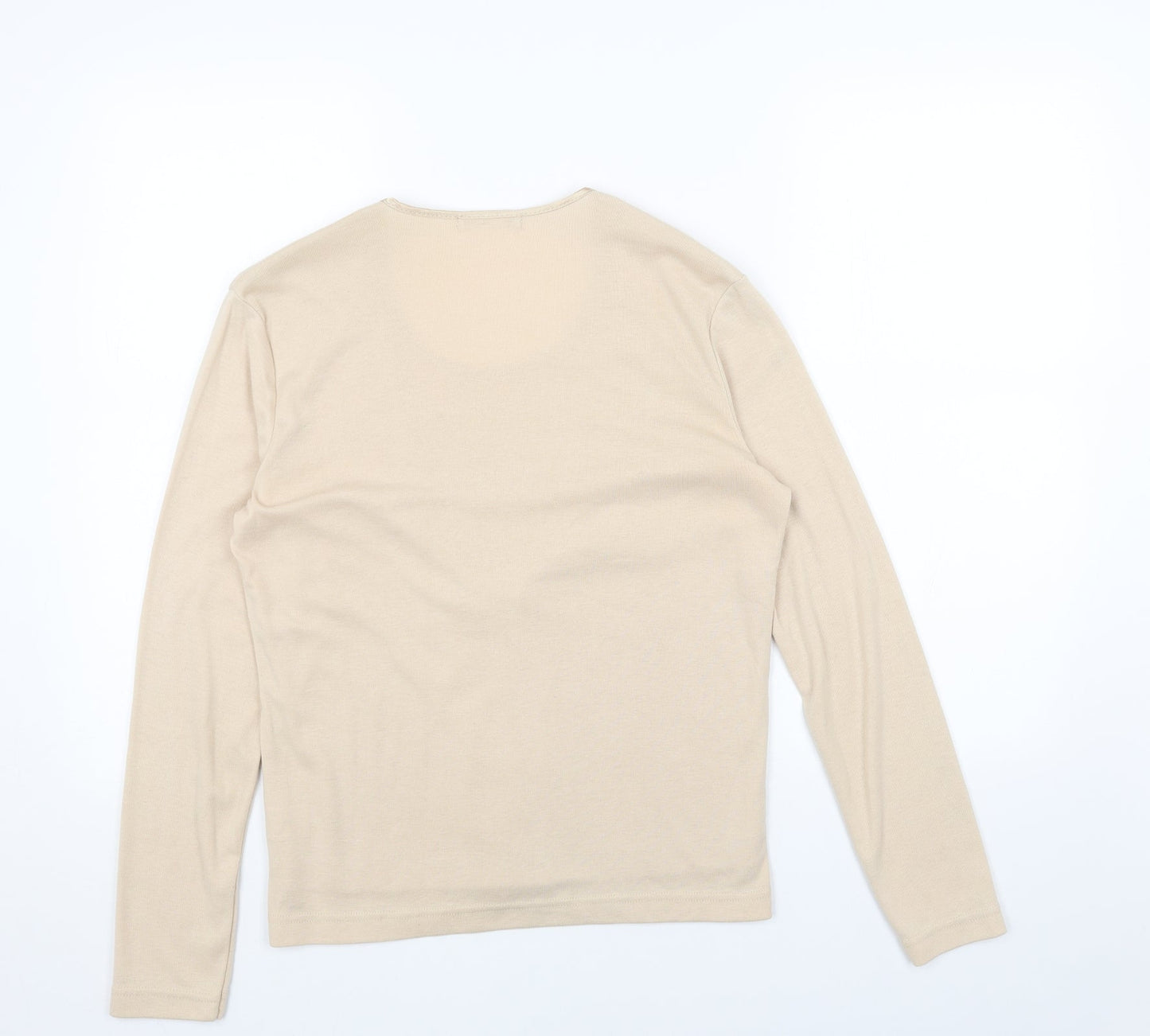 Viz A Viz Womens Beige Cotton Basic Blouse Size 12 V-Neck