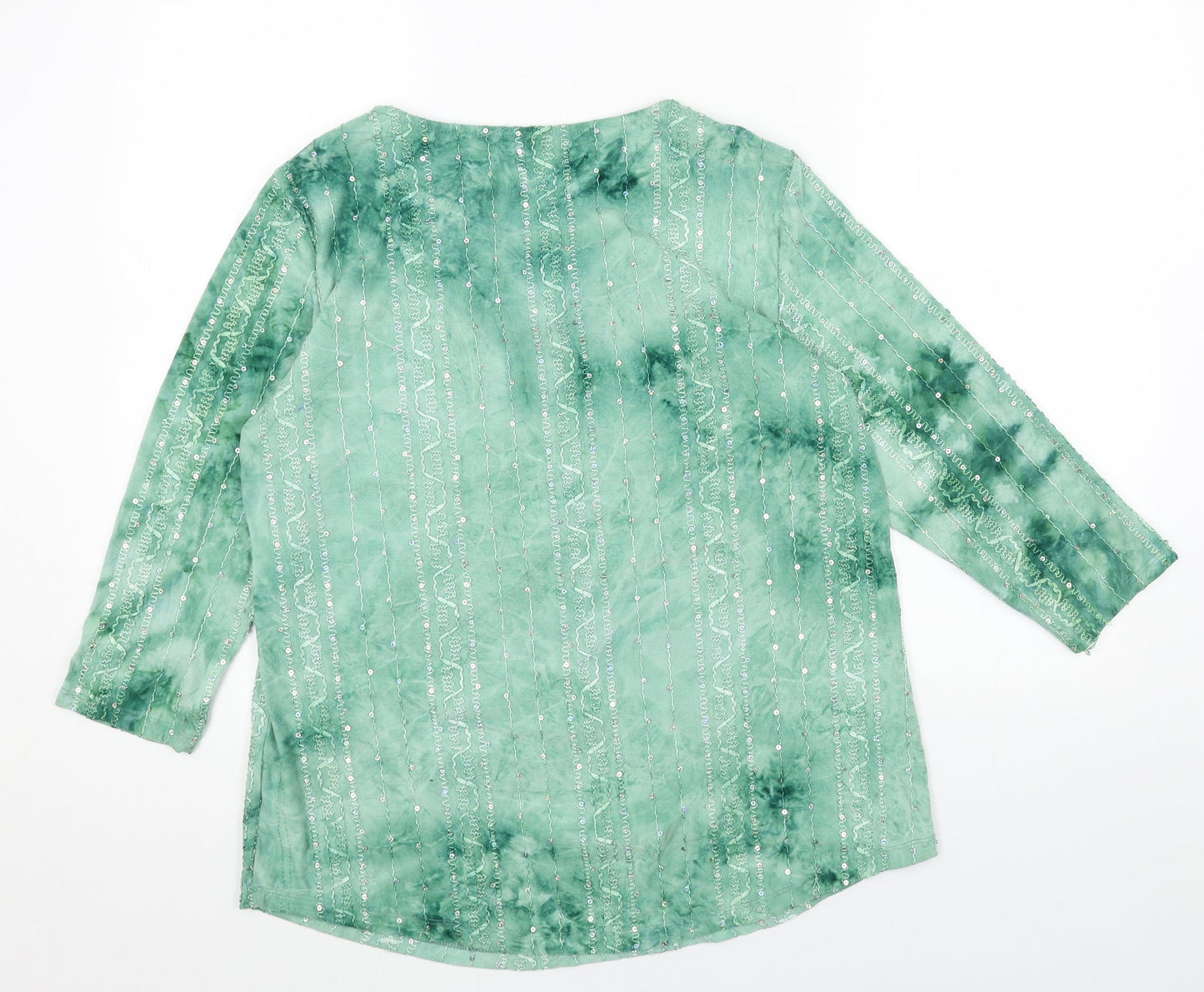 JM Collection Womens Green Geometric Cotton Basic Blouse Size M Round Neck