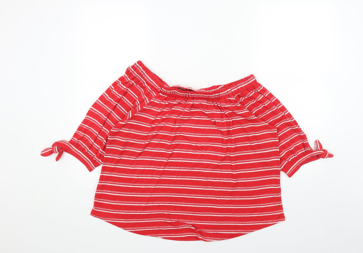 Papaya Womens Red Striped Polyester Basic Blouse Size 16 Off the Shoulder