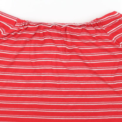Papaya Womens Red Striped Polyester Basic Blouse Size 16 Off the Shoulder