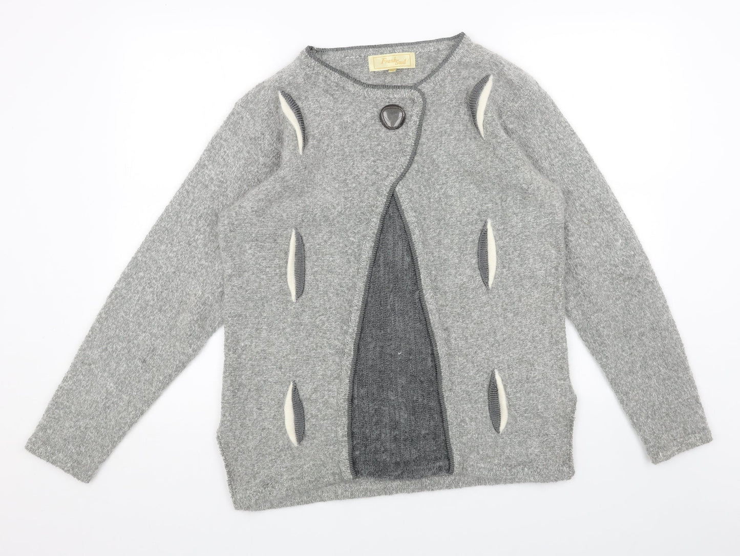 FRANK SAUL Womens Grey Round Neck Acrylic Cardigan Jumper Size S