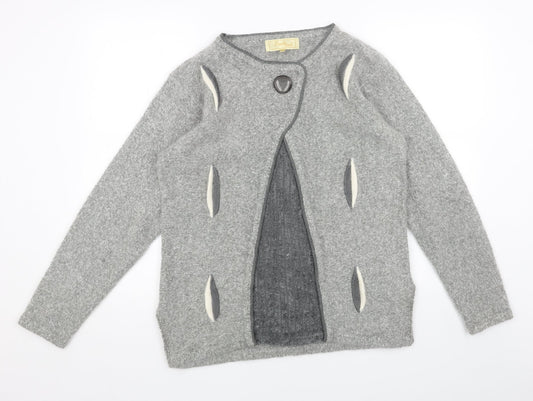 FRANK SAUL Womens Grey Round Neck Acrylic Cardigan Jumper Size S