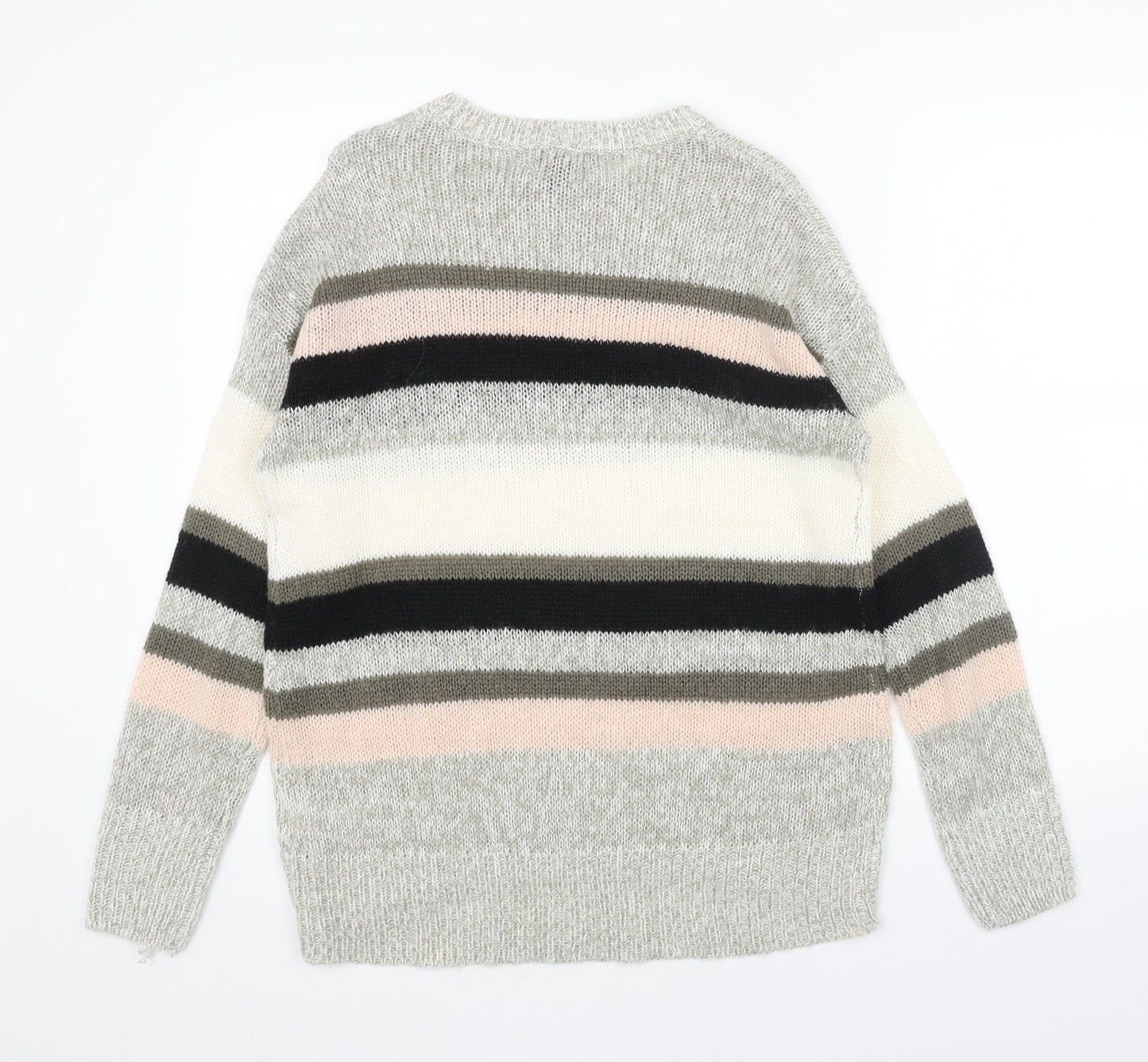 New Look Womens Grey Scoop Neck Striped Acrylic Pullover Jumper Size S