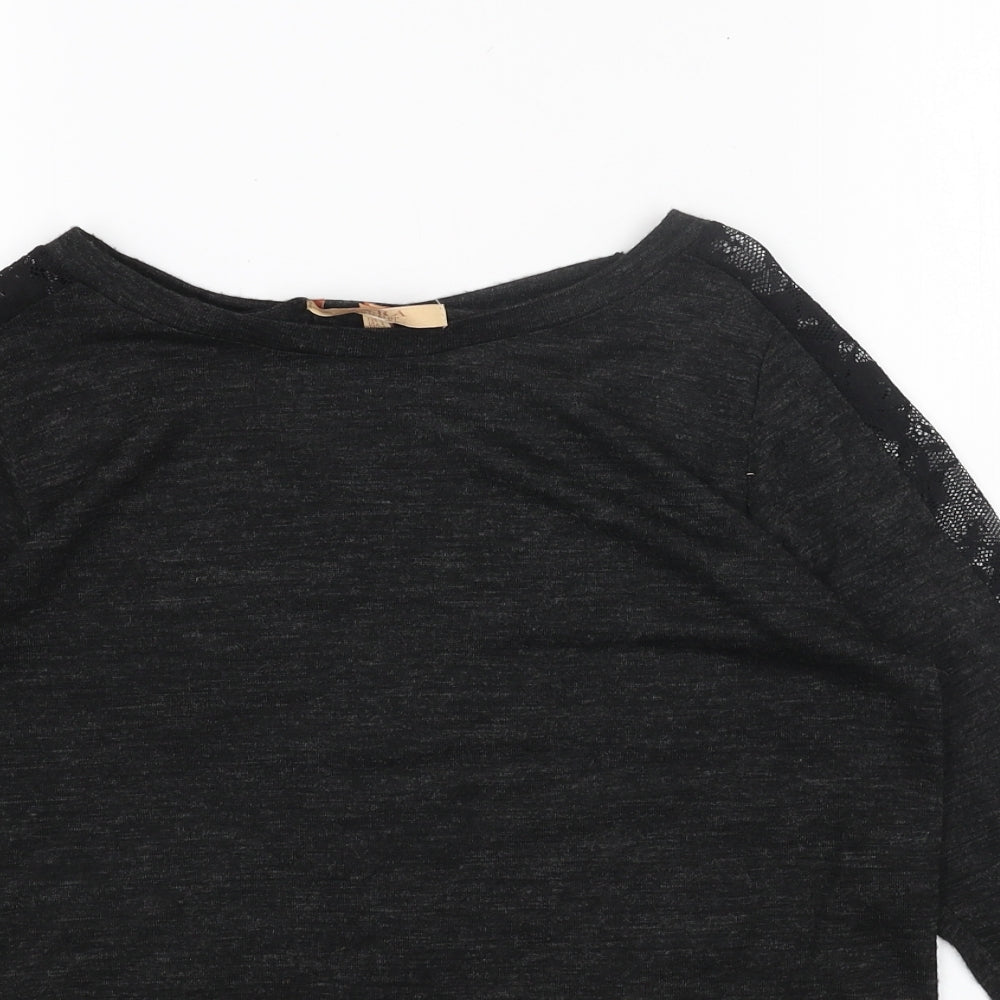 Zara Womens Grey Camouflage Acrylic Jersey Blouse Size S Round Neck