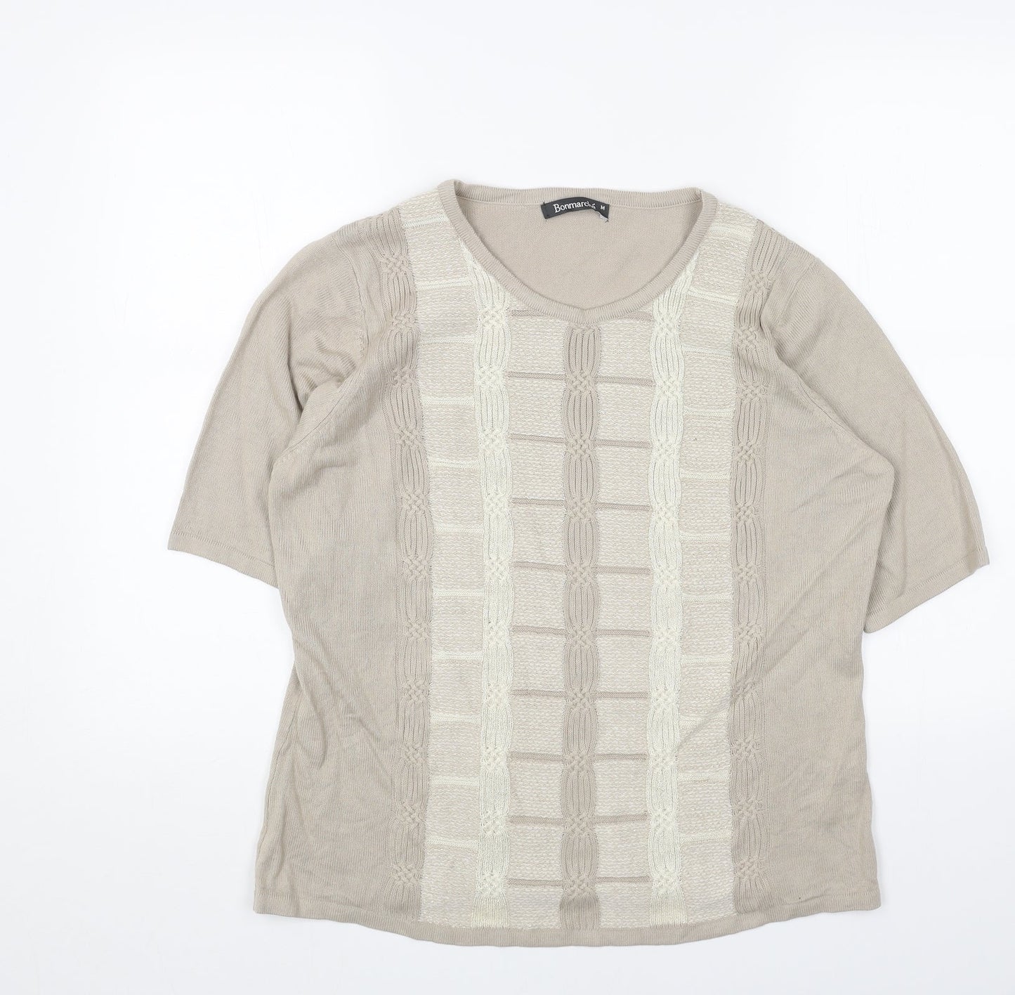 Bonmarché Womens Beige Scoop Neck Acrylic Pullover Jumper Size M