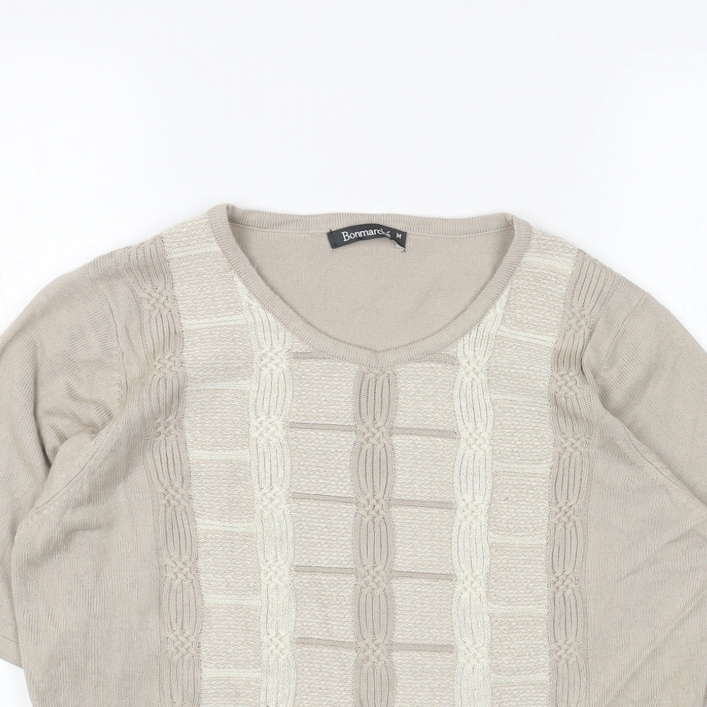 Bonmarché Womens Beige Scoop Neck Acrylic Pullover Jumper Size M