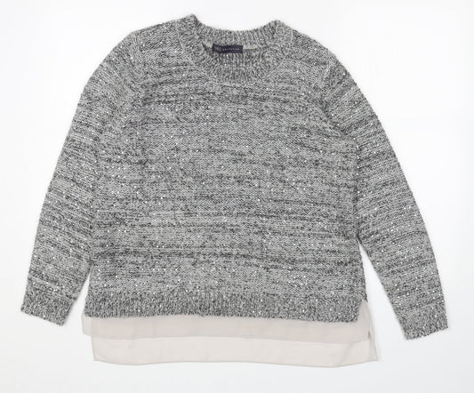 Marks and Spencer Womens Grey Scoop Neck Acrylic Pullover Jumper Size 12 - Chiffon Hem