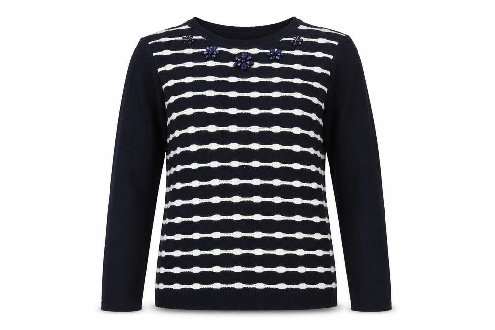 FAYE Womens Blue Scoop Neck Striped Acrylic Pullover Jumper Size 12