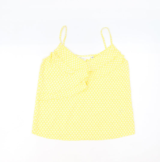 H&M Womens Yellow Geometric Viscose Basic Tank Size 8 V-Neck