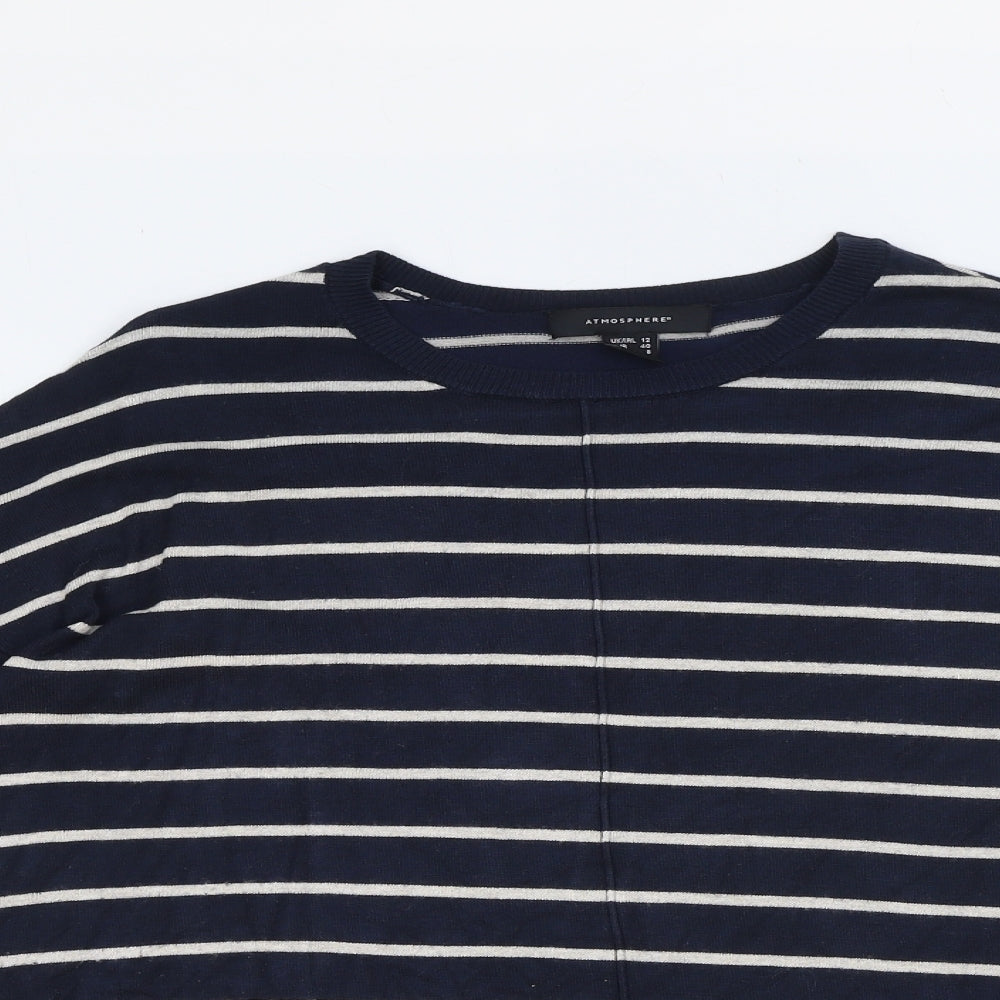 Atmosphere Womens Blue Round Neck Striped Viscose Pullover Jumper Size 12