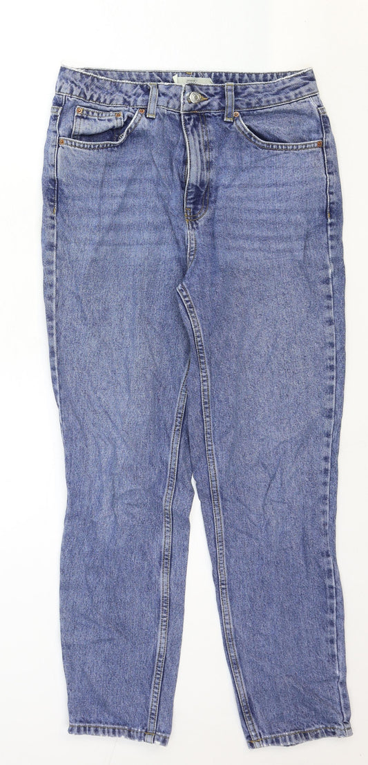 Topshop Womens Blue Cotton Straight Jeans Size 28 in Regular Zip