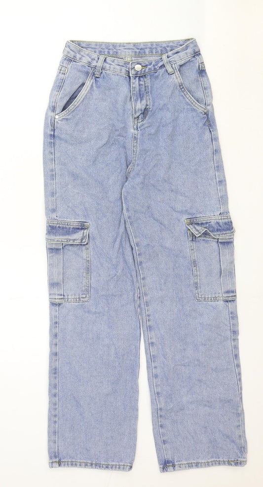 Preworn Womens Blue Cotton Straight Jeans Size 26 in Regular Zip