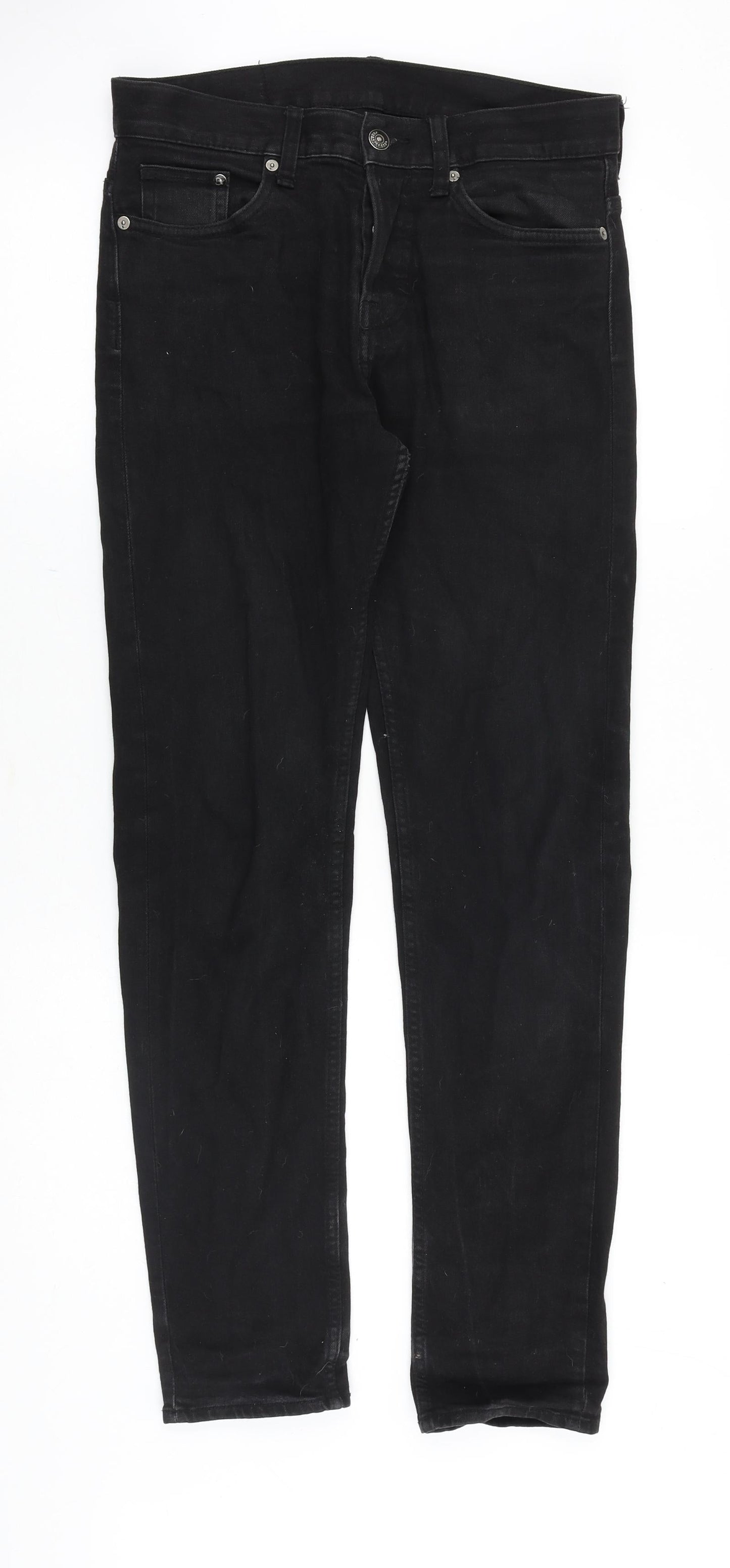 &Denim Mens Black Cotton Straight Jeans Size 28 in Slim Button