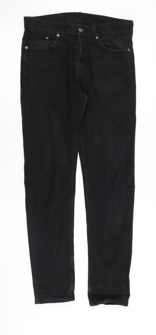 &Denim Mens Black Cotton Straight Jeans Size 28 in Slim Button