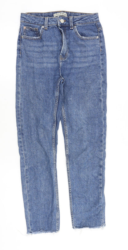 Denim & Co. Womens Blue Cotton Straight Jeans Size 6 Regular Zip