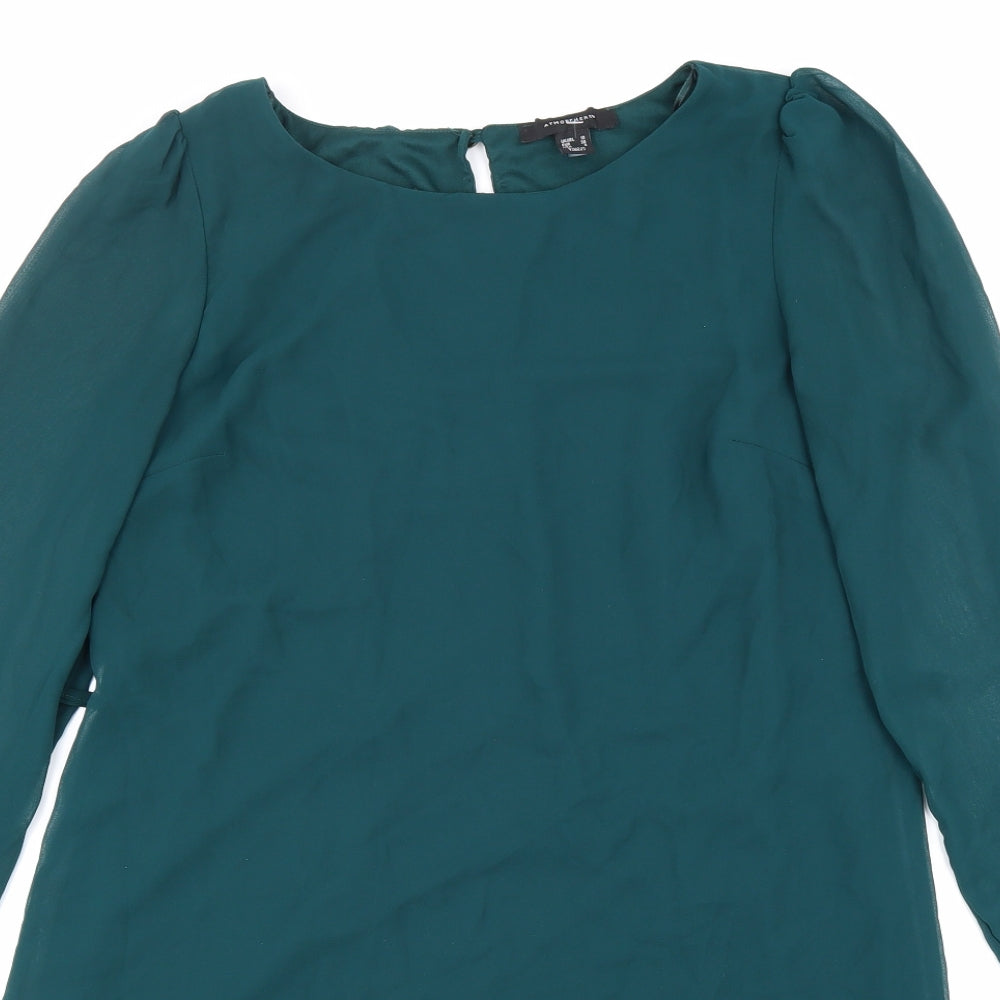 Atmosphere Womens Green Polyester Shift Size 10 Boat Neck Button