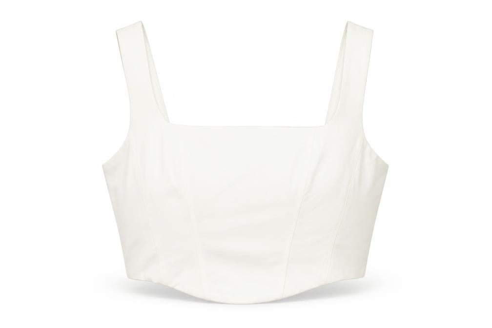 Stradivarius Womens White Polyester Cropped Tank Size L Square Neck