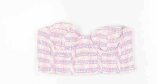 Zara Womens Purple Plaid Cotton Cropped Tank Size M Off the Shoulder - Bandeau