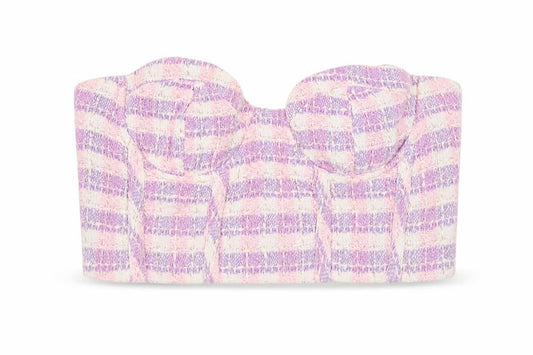 Zara Womens Purple Plaid Cotton Cropped Tank Size M Off the Shoulder - Bandeau
