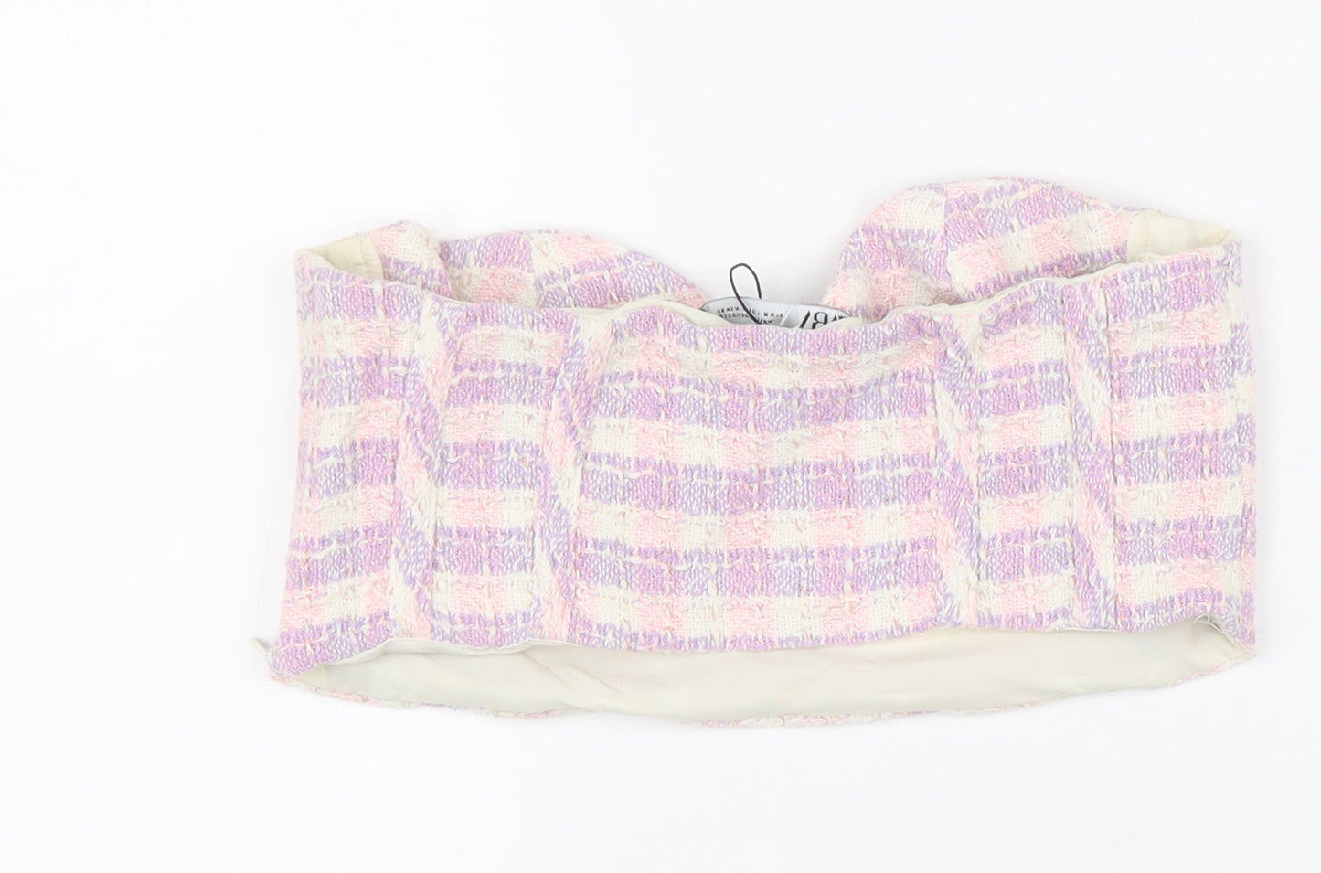 Zara Womens Purple Plaid Cotton Cropped Tank Size M Off the Shoulder - Bandeau