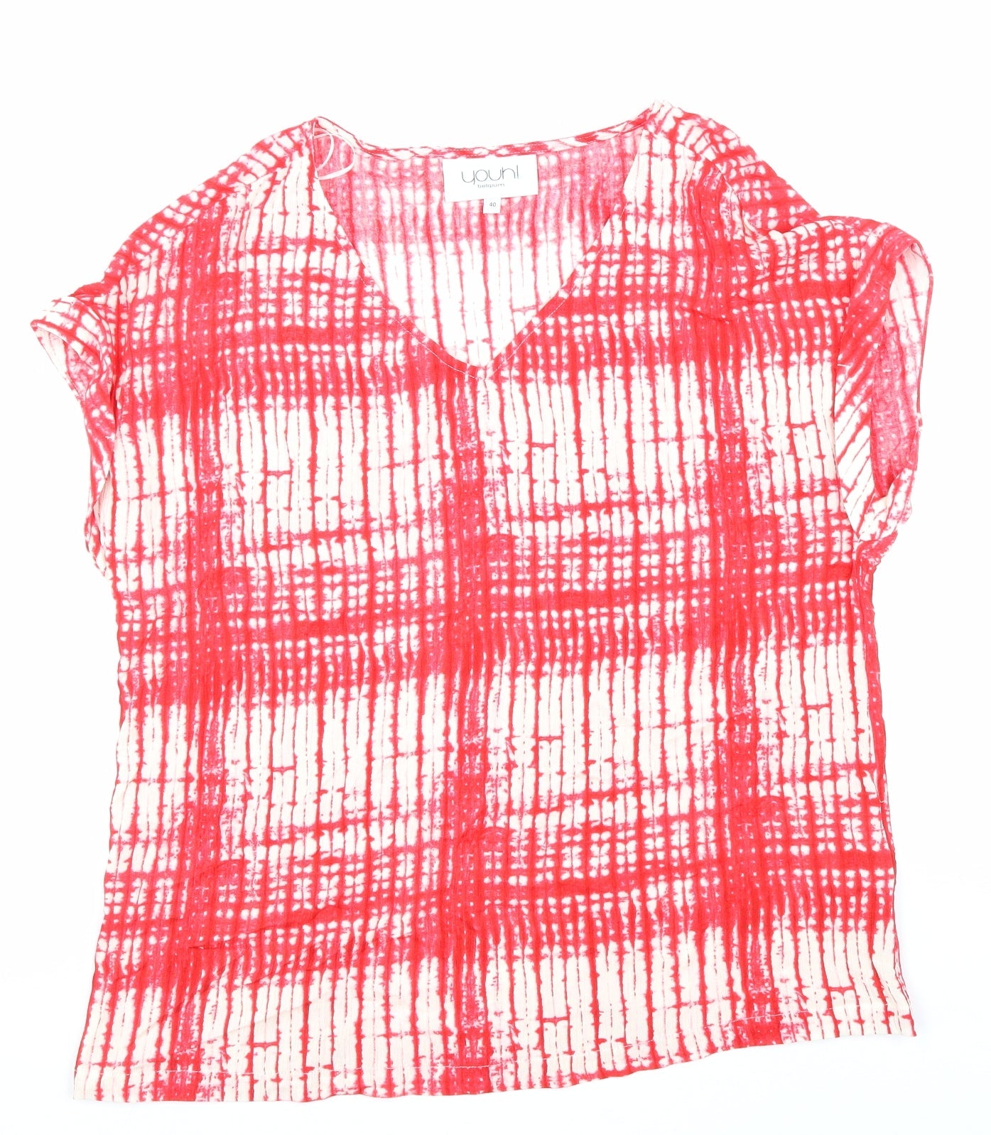 YOUH! Womens Red Geometric Viscose Basic Blouse Size 12 V-Neck