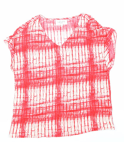 YOUH! Womens Red Geometric Viscose Basic Blouse Size 12 V-Neck