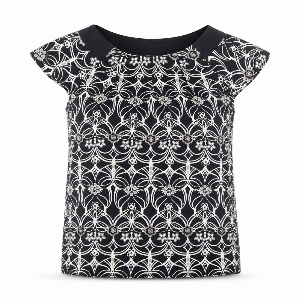 Autograph Womens Black Geometric Polyester Basic Blouse Size 12 Round Neck