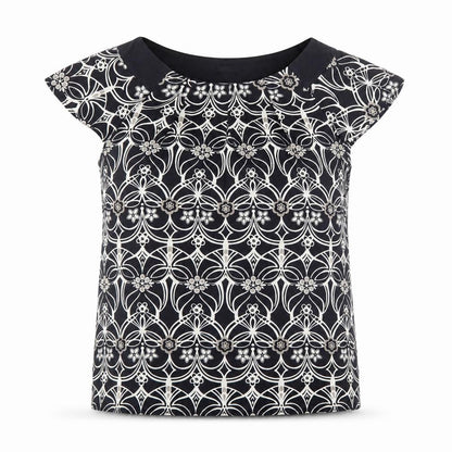 Autograph Womens Black Geometric Polyester Basic Blouse Size 12 Round Neck