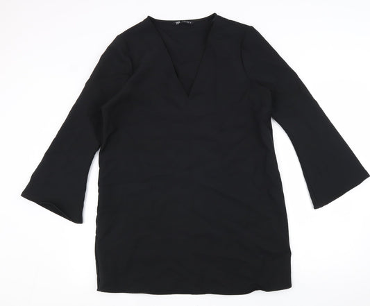 Zara Womens Black Polyester Shift Size L V-Neck Pullover