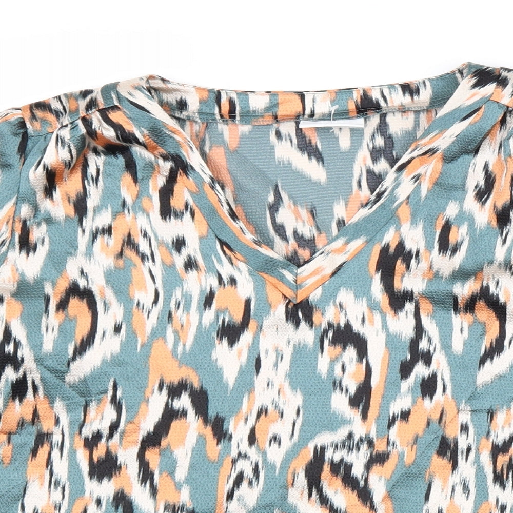 VILA Womens Multicoloured Geometric Polyester Basic Blouse Size 6 V-Neck