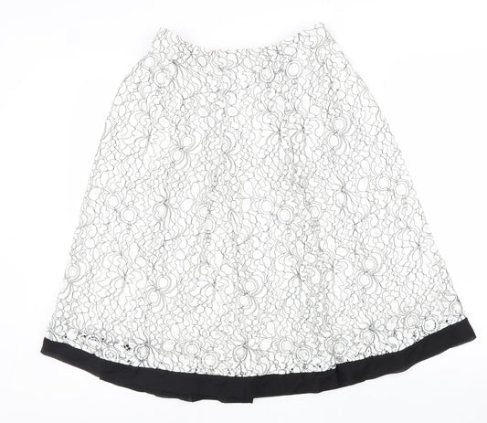 Casamia Womens White Geometric Cotton A-Line Skirt Size 14 Zip