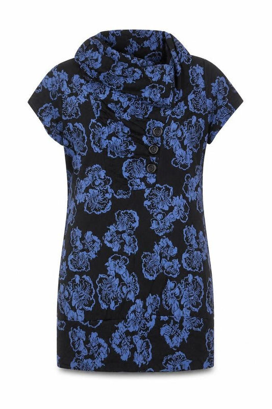 Preworn Womens Blue Floral Polyester Basic Blouse Size M Round Neck
