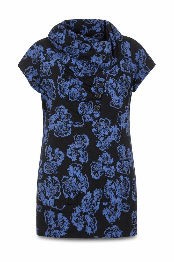 Preworn Womens Blue Floral Polyester Basic Blouse Size M Round Neck