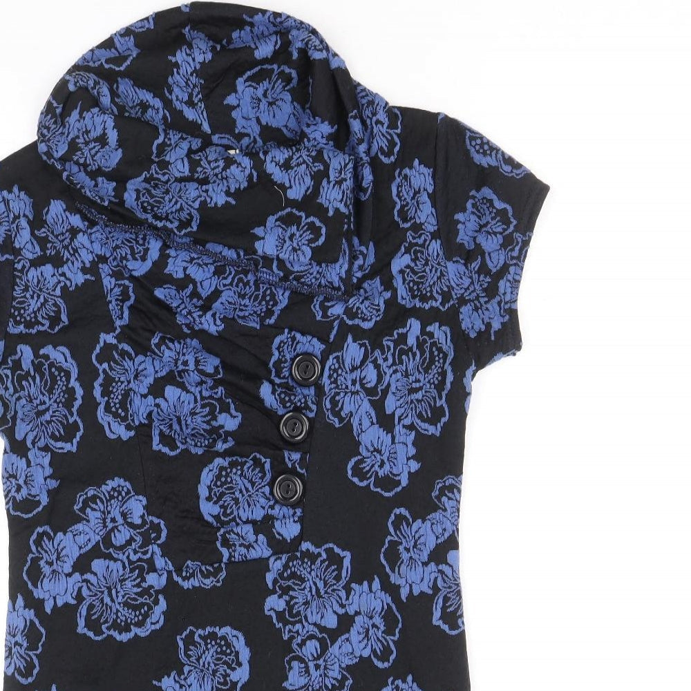 Preworn Womens Blue Floral Polyester Basic Blouse Size M Round Neck