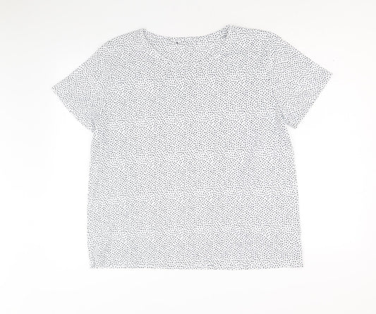Marks and Spencer Womens White Geometric Polyester Basic T-Shirt Size 16 Round Neck
