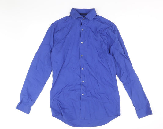 Limited Collection Mens Blue Cotton Dress Shirt Size 15 Collared Button