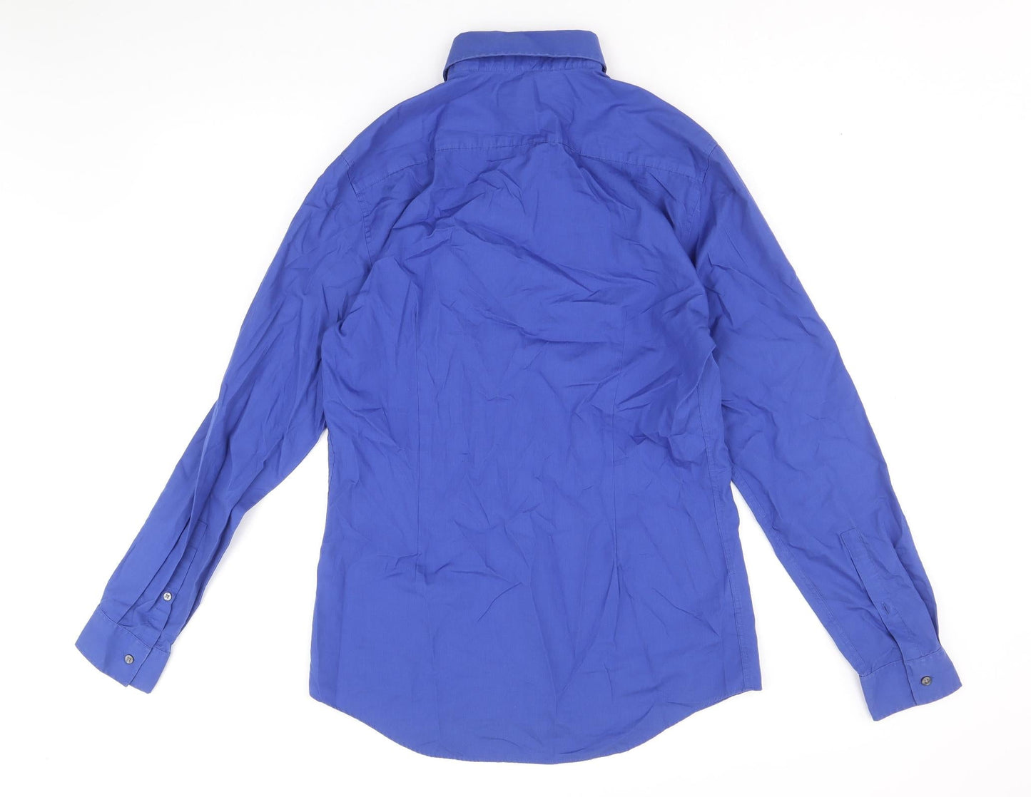 Limited Collection Mens Blue Cotton Dress Shirt Size 15 Collared Button