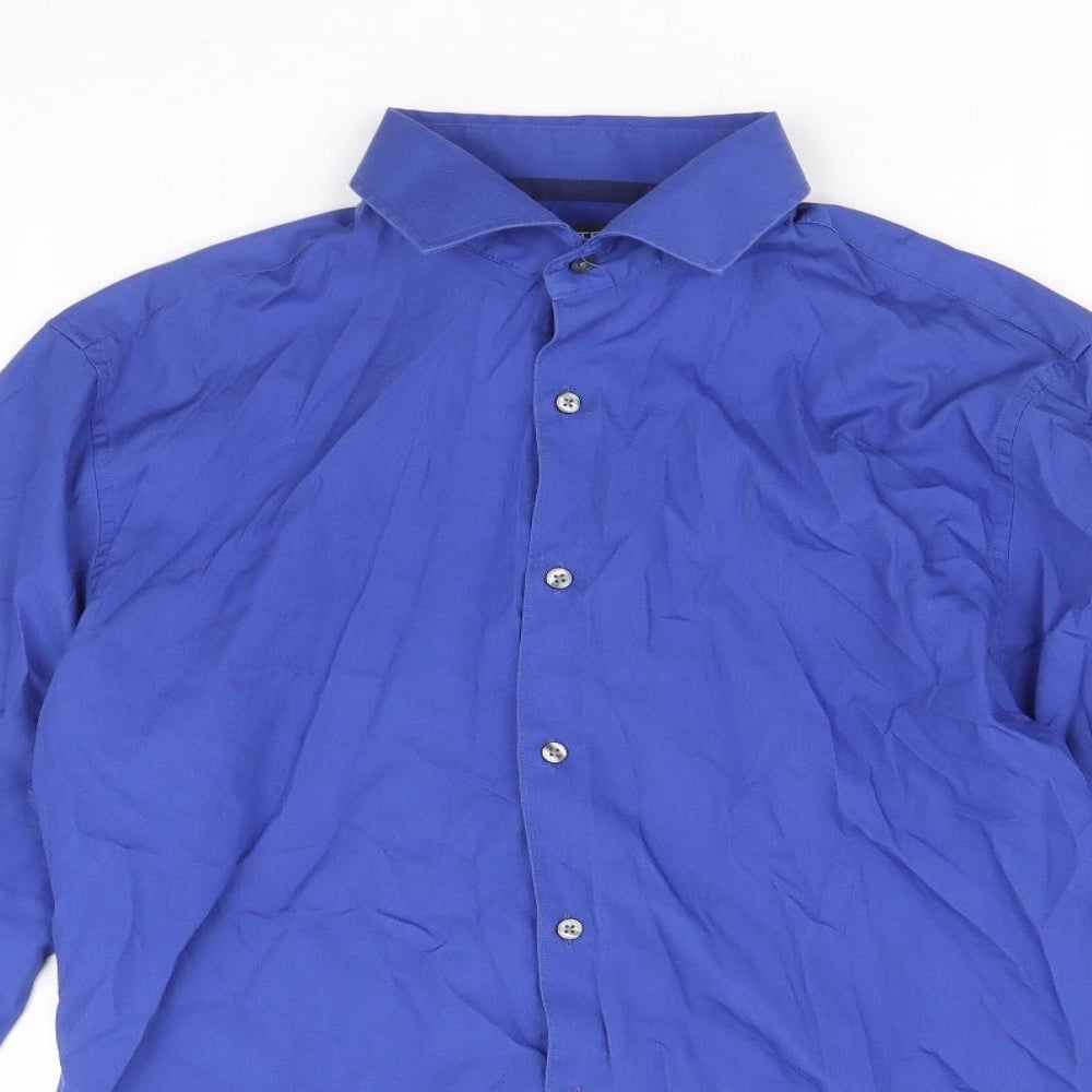 Limited Collection Mens Blue Cotton Dress Shirt Size 15 Collared Button