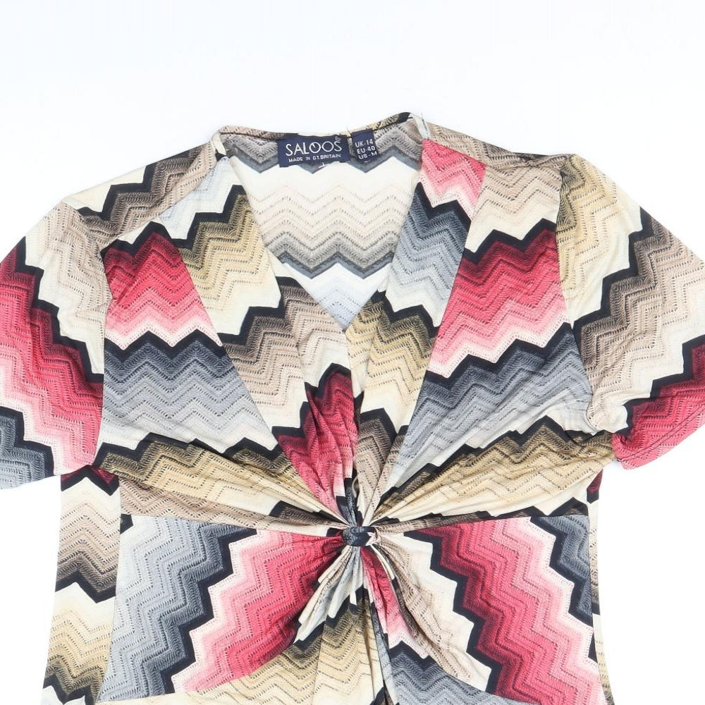 Saloos Womens Multicoloured Geometric Polyester Basic Blouse Size 14 V-Neck