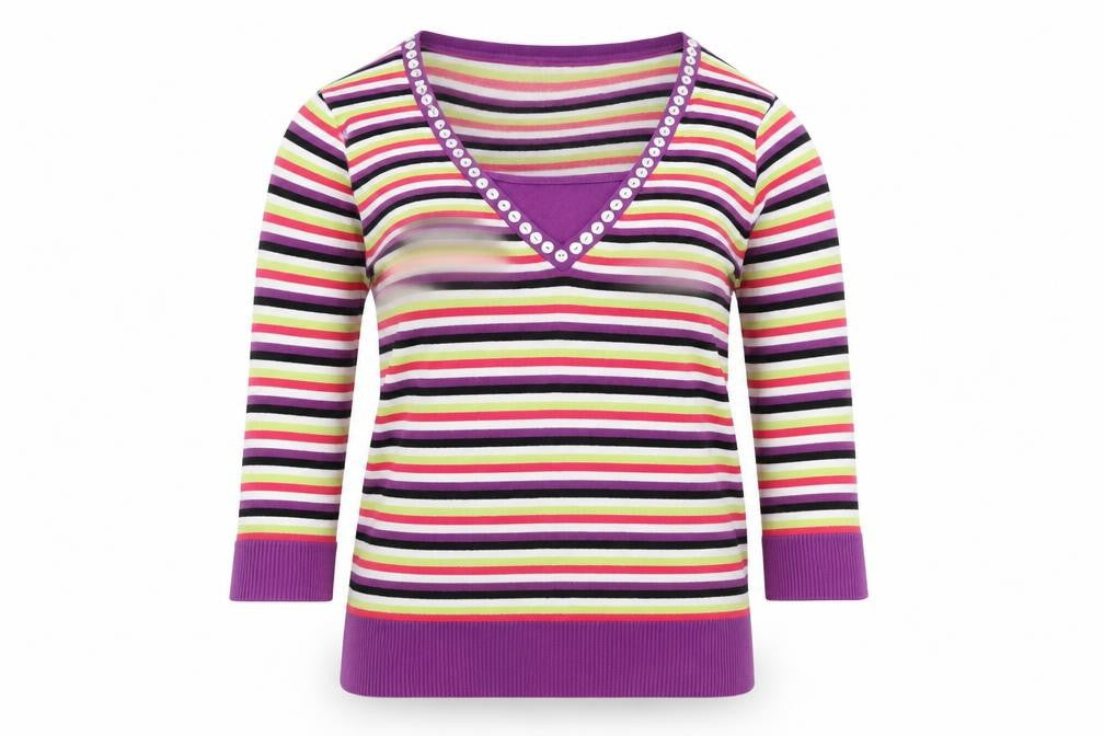 Country Casuals Womens Multicoloured V-Neck Striped Viscose Pullover Jumper Size M