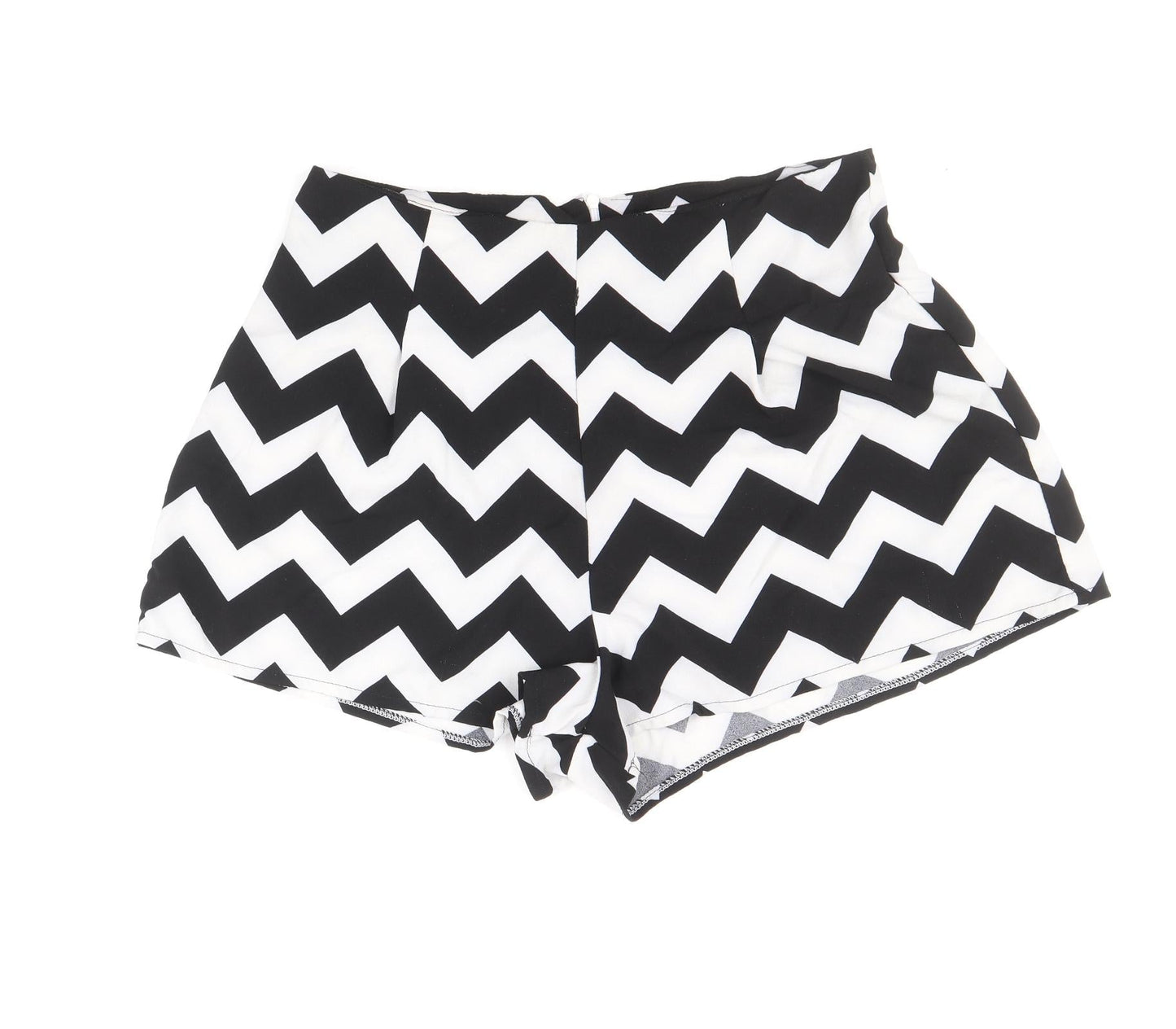 Preworn Womens Black Geometric Polyester Hot Pants Shorts Size L Regular Zip