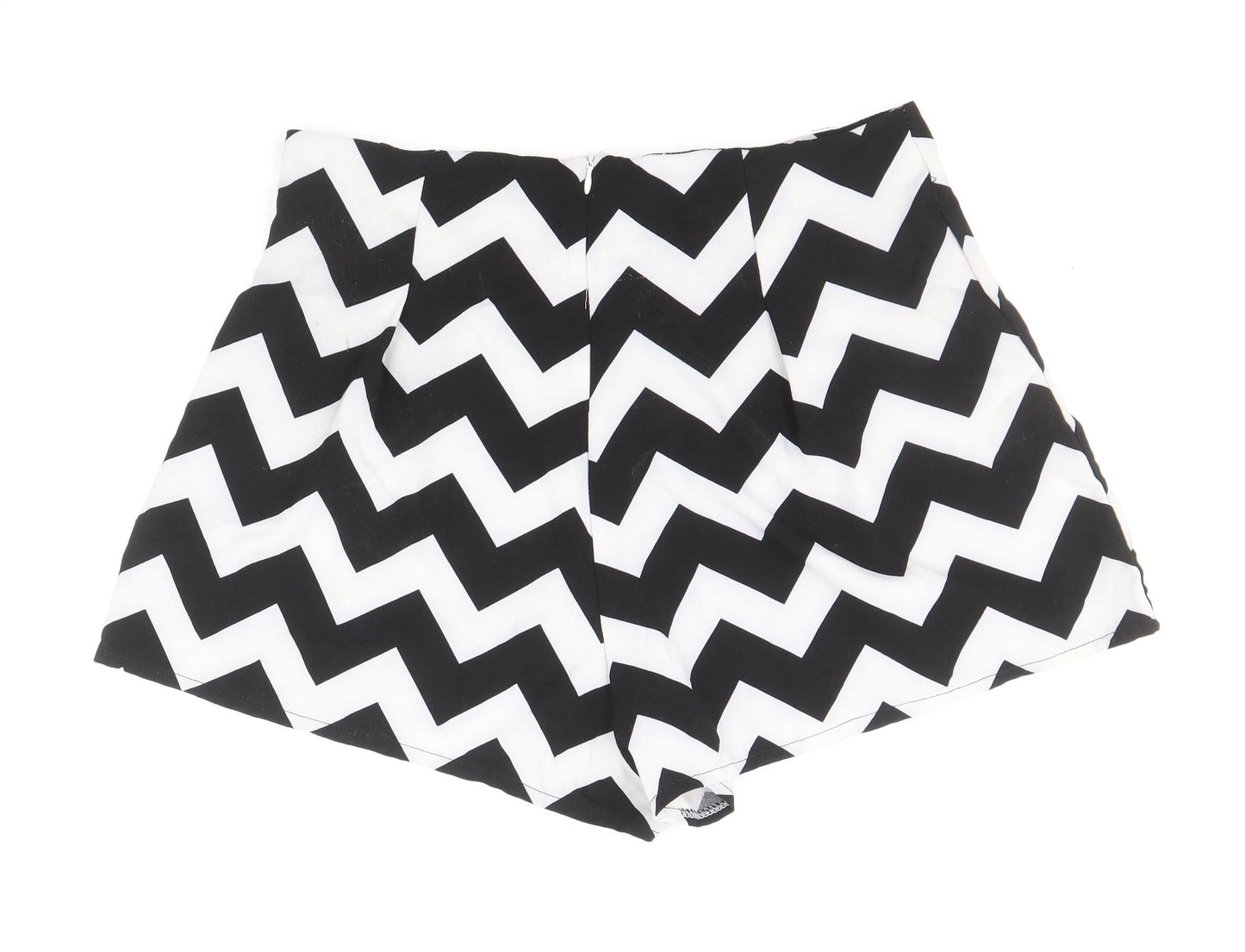 Preworn Womens Black Geometric Polyester Hot Pants Shorts Size L Regular Zip