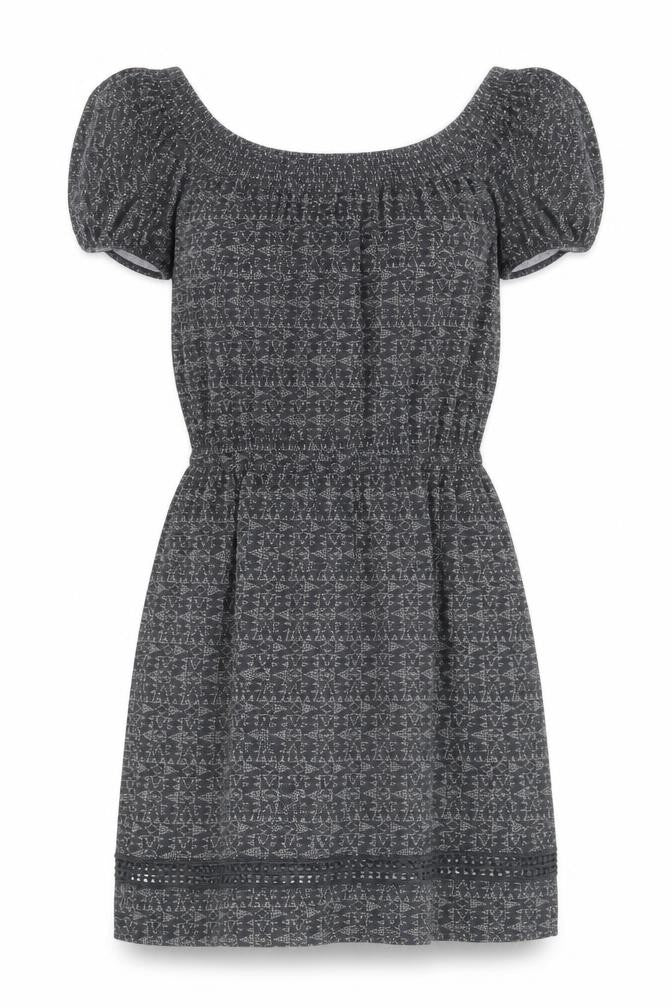 NEXT Womens Grey Geometric Viscose Fit & Flare Size 8 Off the Shoulder Pullover - Bardot