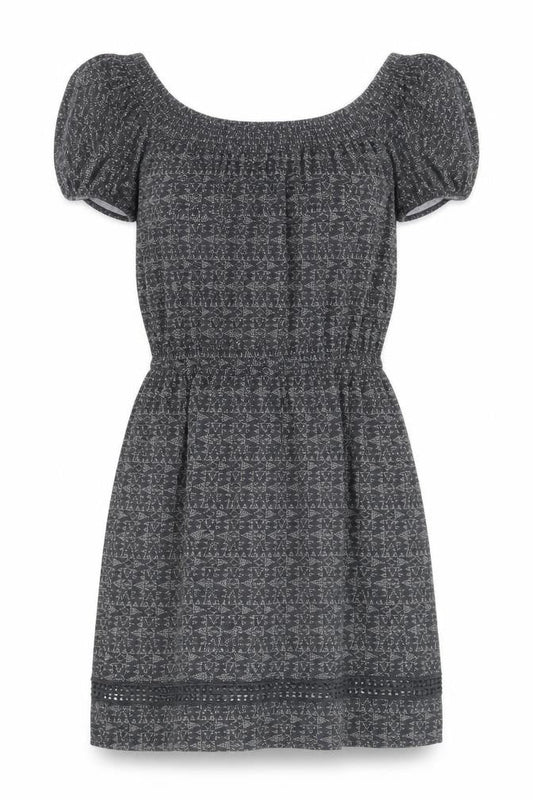 Next Womens Grey Geometric Viscose Fit & Flare Size 8 Off the Shoulder Pullover - Bardot