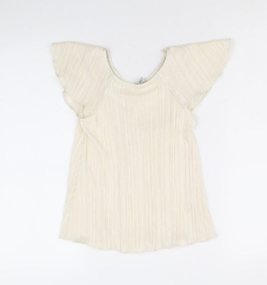 TU Girls Ivory Herringbone Polyester Basic Blouse Size 8 Years Round Neck Pullover - Plisse