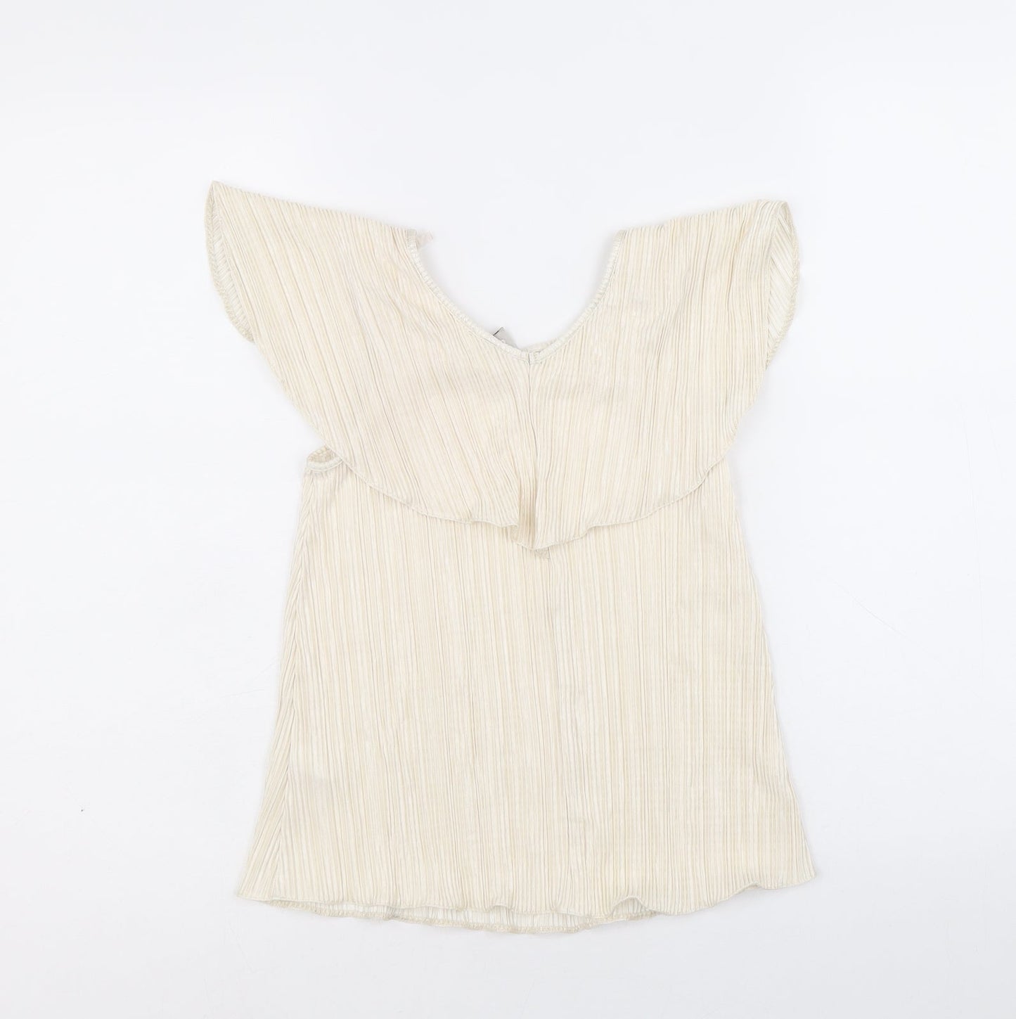 TU Girls Ivory Herringbone Polyester Basic Blouse Size 8 Years Round Neck Pullover - Plisse