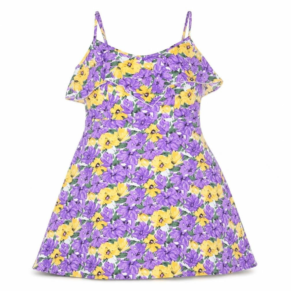 LUC-CE Womens Purple Floral Polyester A-Line Size S Scoop Neck Pullover - Cold Shoulder