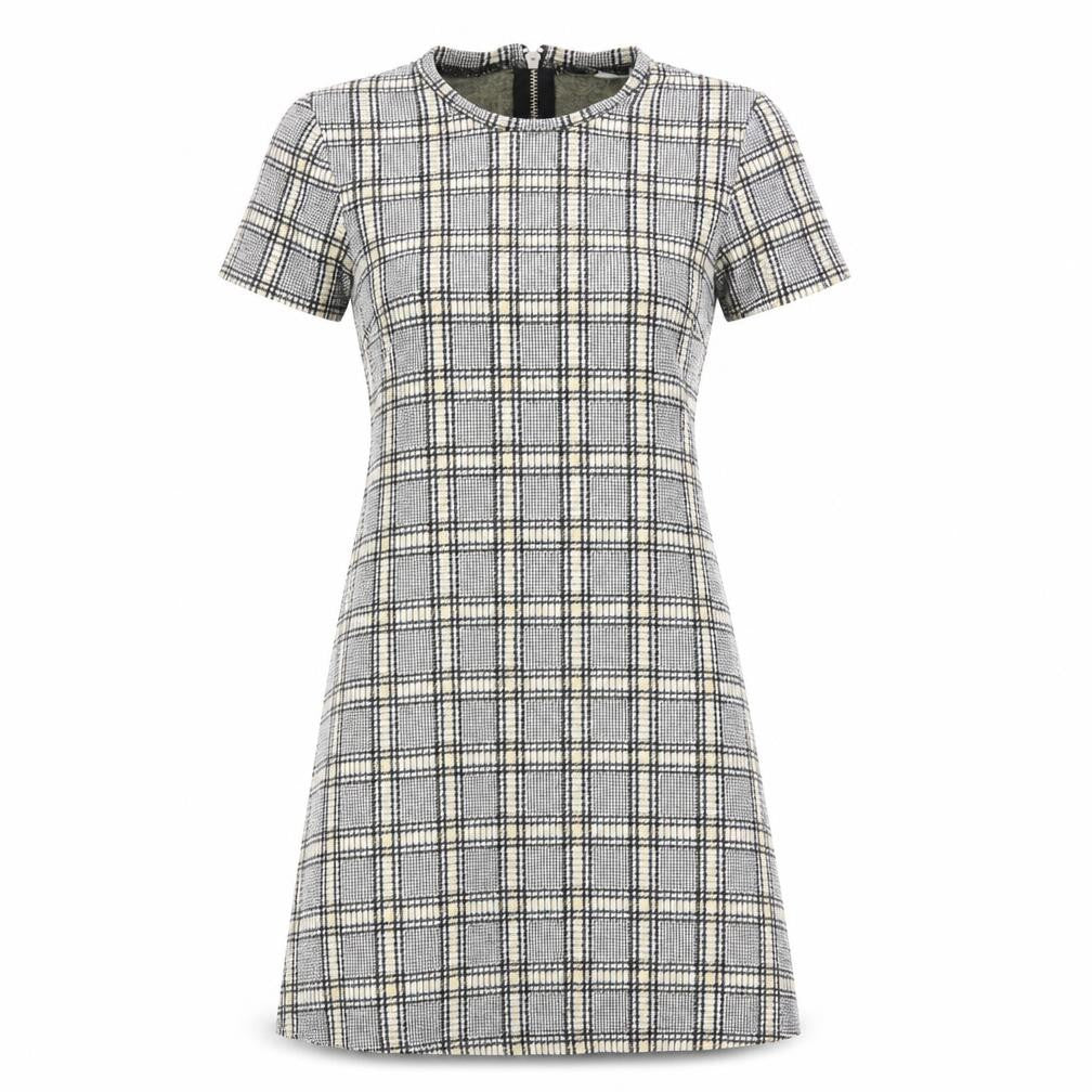 Preworn Womens Black Plaid Cotton A-Line Size 8 Scoop Neck Zip