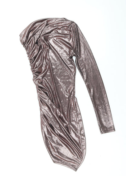 PRETTYLITTLETHING Womens Pink Polyester Bodycon Size 6 One Shoulder Pullover - Metallic